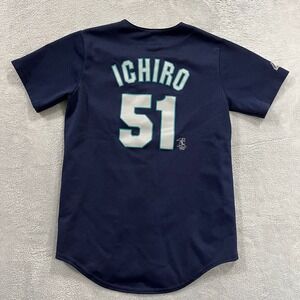 VINTAGE Seattle Mariners Jersey Boy's Large Blue Ichiro‎ Suzuki 90s Y2K Majestic
